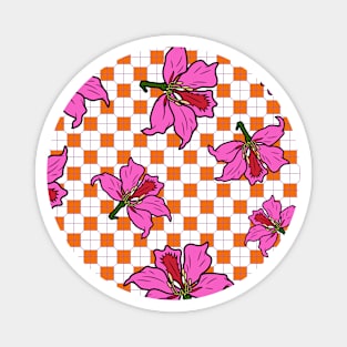 Hong Kong Bauhinia with Orange Tile Floor Pattern - Summer Flower Pattern Magnet